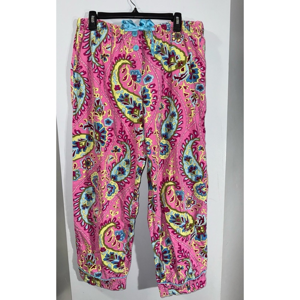 Nick & Nora pink paisley sleep pajama pants satin drawstring size medium
